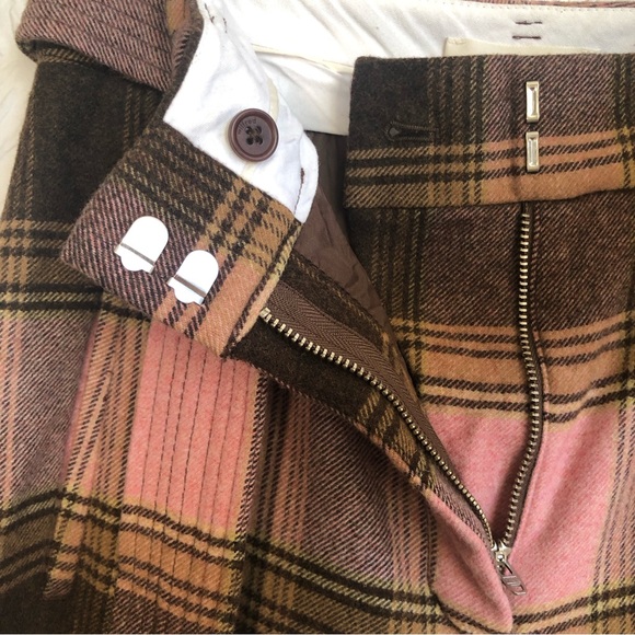 Aritzia Wilfred Soft Pink/Brown Plaid New Tie-Front Wool Cashmere Trouser Pant - Picture 9 of 15